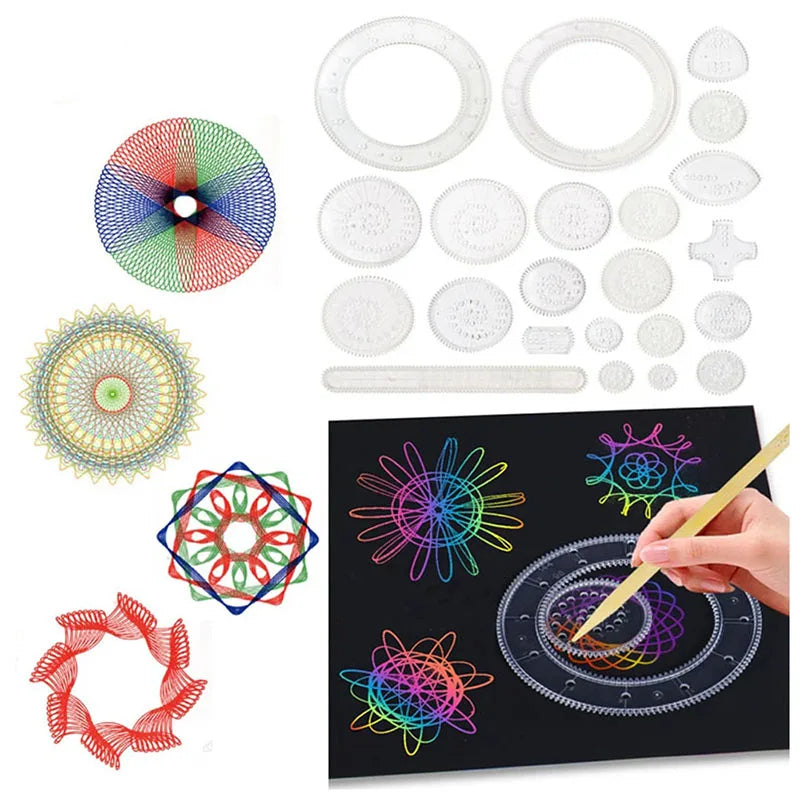 Spirograph Drawing Set with Interlocking Gears and Geometric Wheels