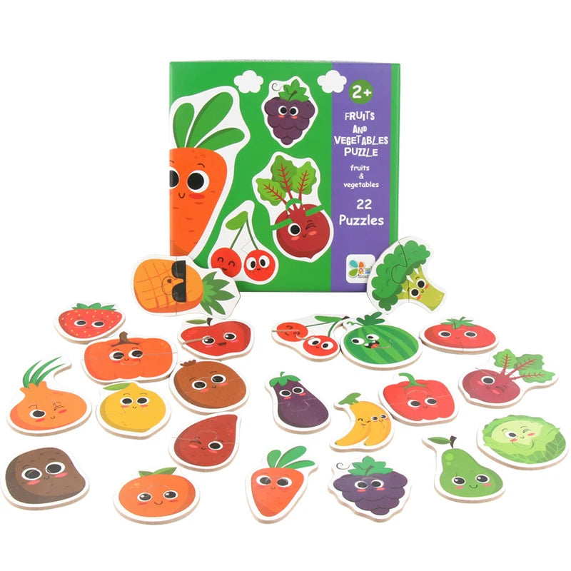 Wooden Matching Puzzle Kids Animal Fruit Traffic Jigsaw Toy