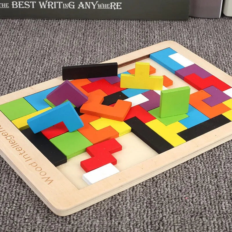 Wooden Tangram Puzzle – Geometric Shape Assembly Board