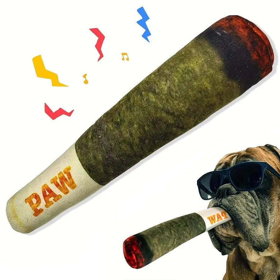 Cigar-Shaped Plush Dog Toy – Funny Squeaky Pet Toy