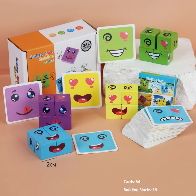 Wooden Expression Matching Game – Interactive Cube Puzzle