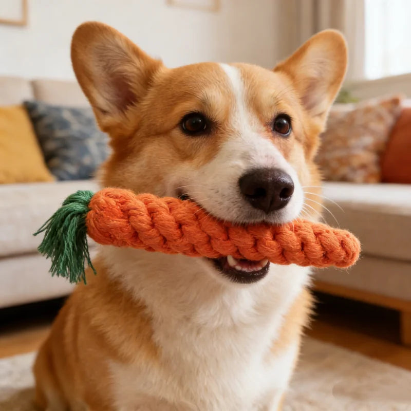 Carrot Dog Rope Chew Toy – Braided Cotton Teething Toy