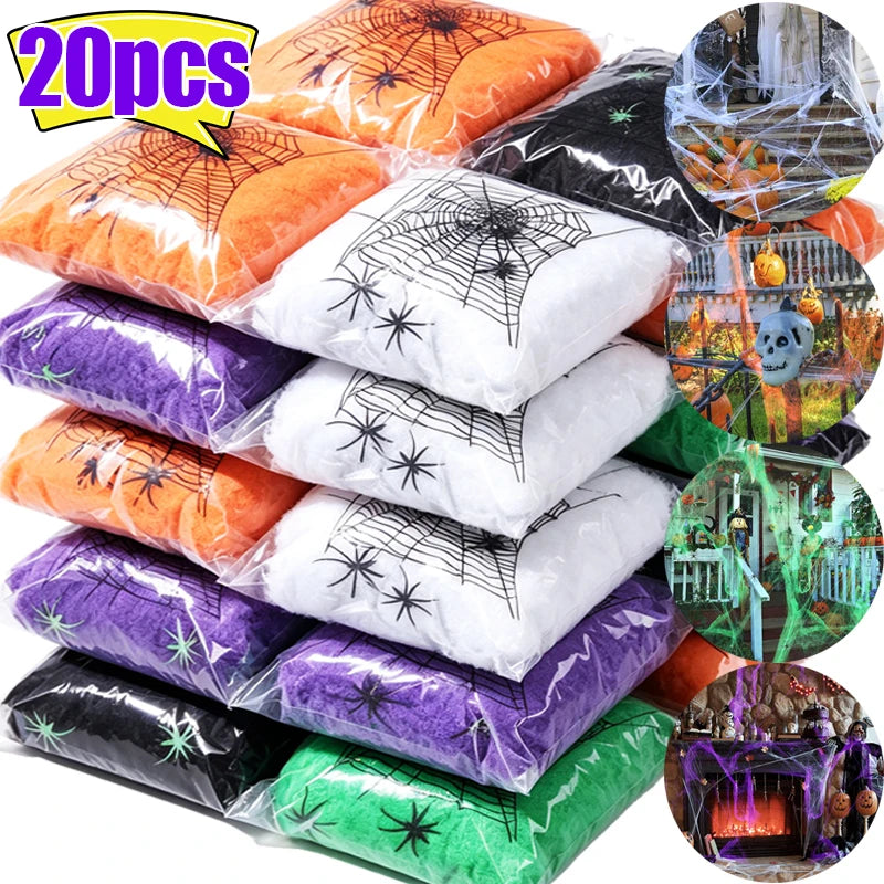 Halloween Spider Web Decoration with Fake Spiders