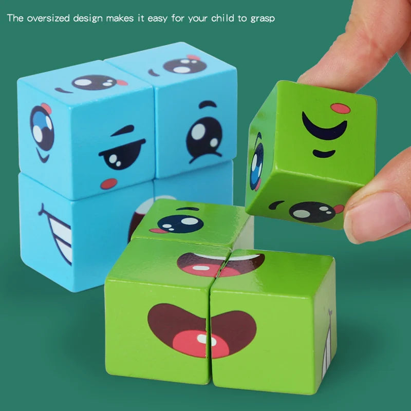 Wooden Expression Matching Game – Interactive Cube Puzzle