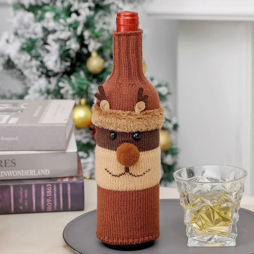 Christmas Wine Bottle Cover Santa Snowman Holiday Table Decoration