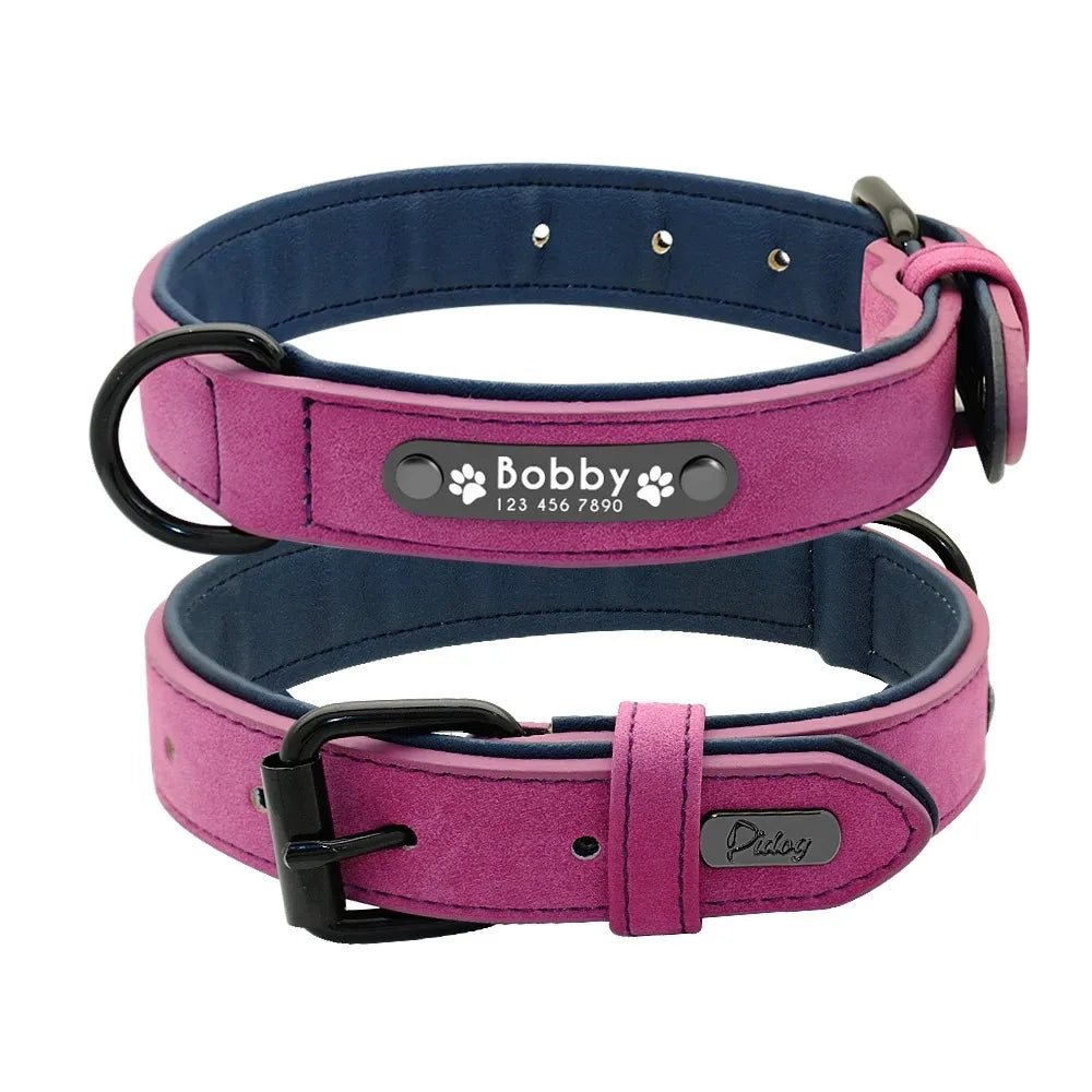Personalized Leather Dog Collar with Custom Name and Phone Number