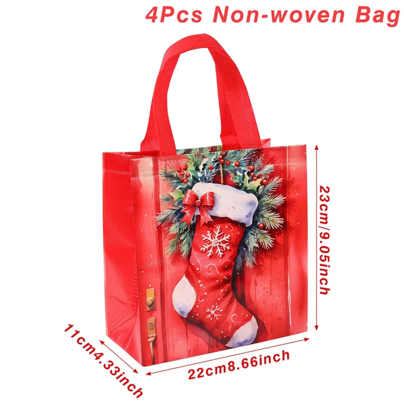 Christmas Gift Bags 4 Pcs Santa Holiday Party Favor Bags