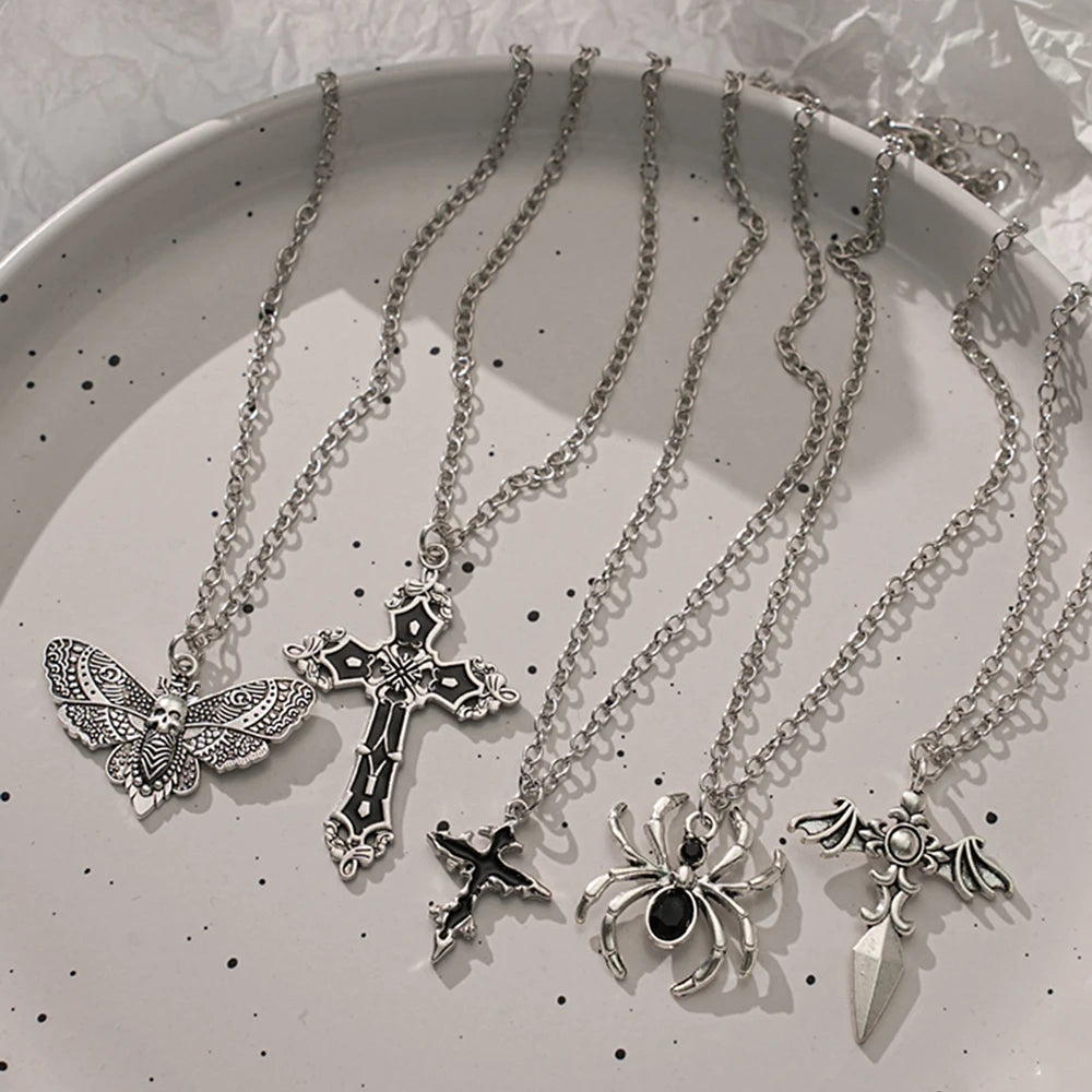 Special Wind Cross Skeleton Spider Set Necklace, Y2K Personalized Trendy Cool Girl Necklace Set, Halloween Gift