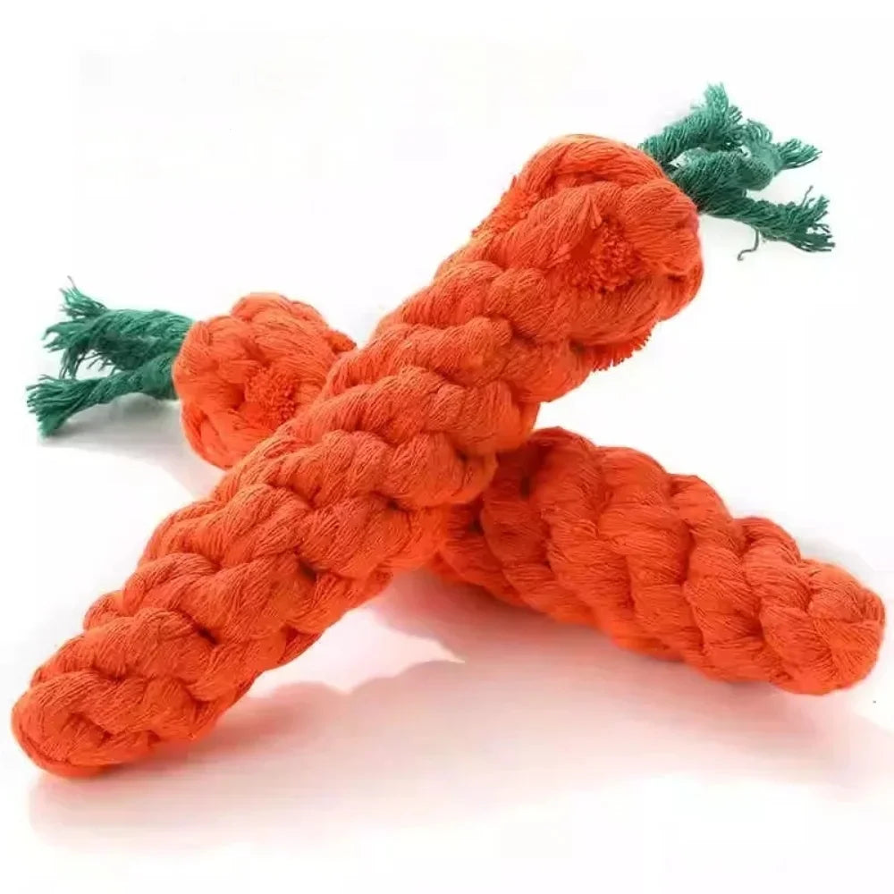Carrot Dog Rope Chew Toy – Braided Cotton Teething Toy
