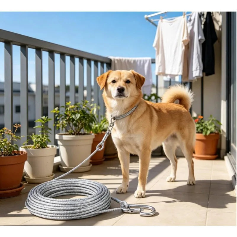 Double-Headed Dog Tie out Cable Leash Anti-Rust Steel Wire with Metal Buckle Durable Outdoor Training Collar Traction Rope Strap