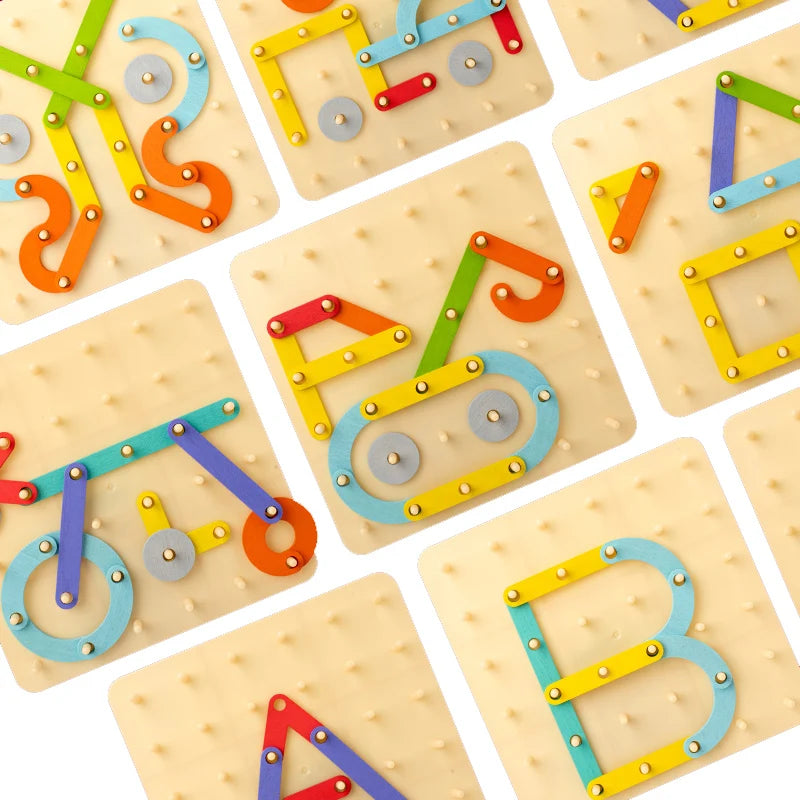 Wooden Geometric Pegboard Toy – Montessori Building Puzzle