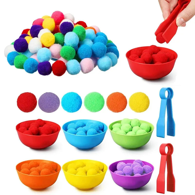 Counting and Sorting Toy – Rainbow Pom Pom Learning Set