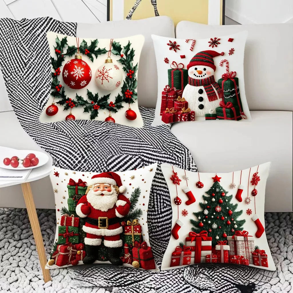 Christmas Pillow Cover 45x45cm Snowman Santa Throw Cushion Decor