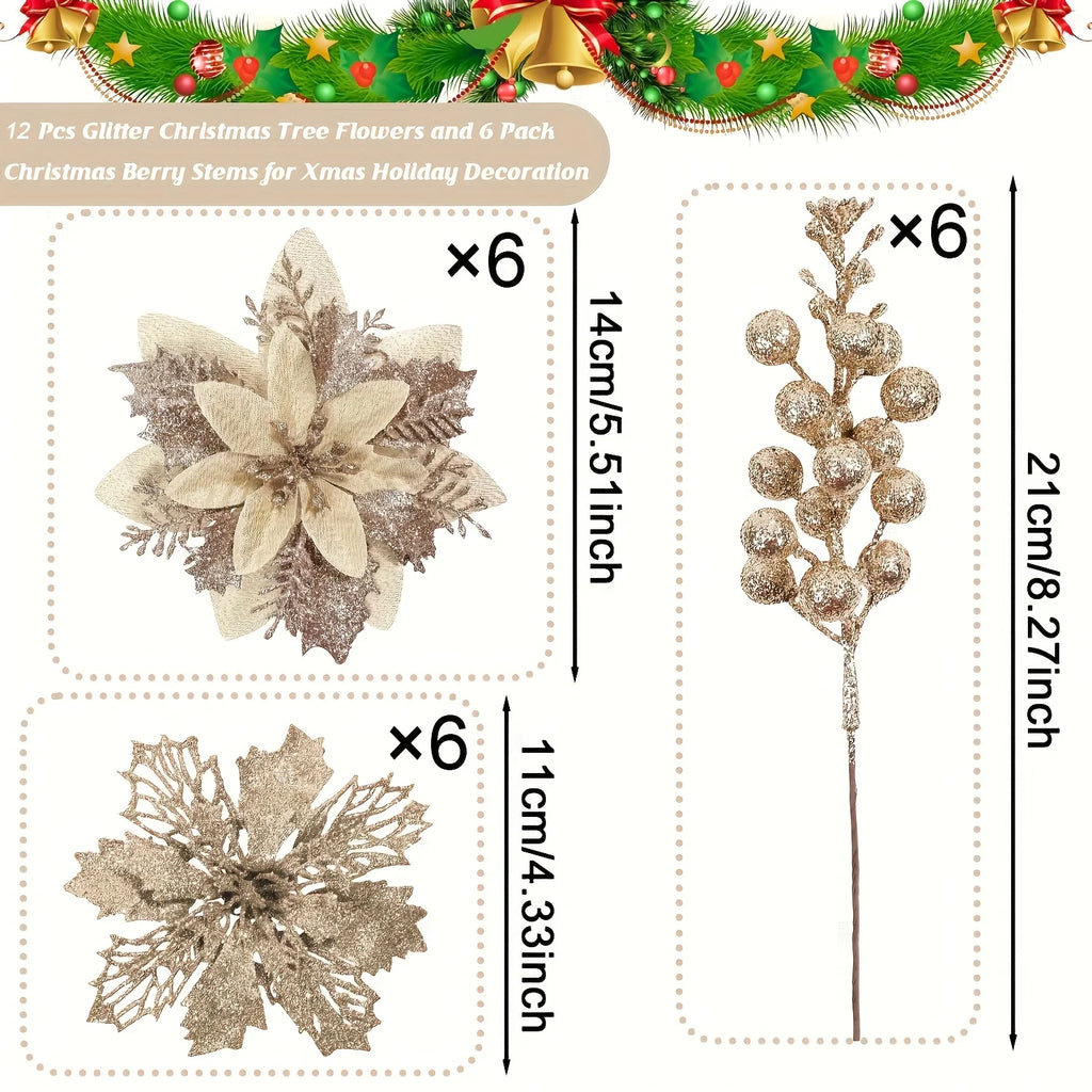 Christmas Artificial Flowers Glitter Berry Bouquet Tree Decor