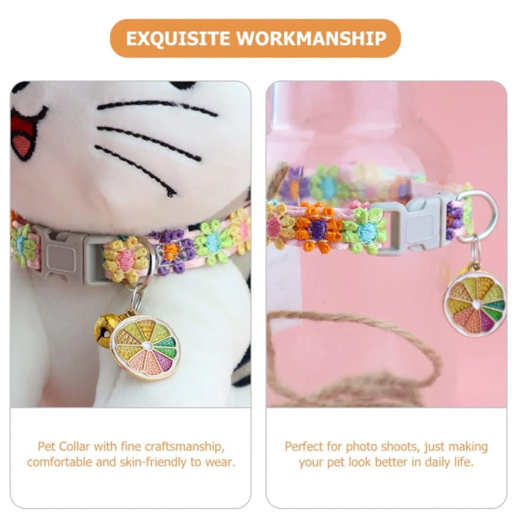 Adjustable Paw Print Pet Collar with Bell for Cats & Small Dogs