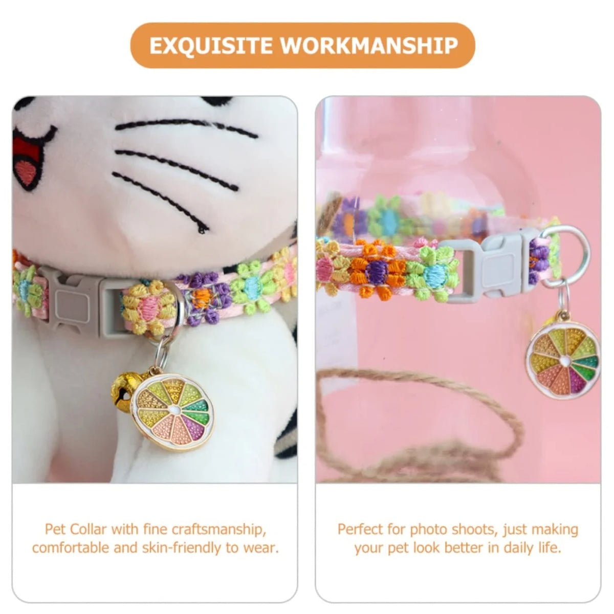 Adjustable Paw Print Pet Collar with Bell for Cats & Small Dogs