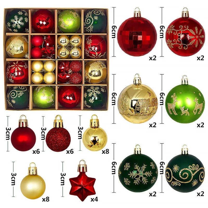 Christmas Ball Ornaments 44 Pcs 3-6CM Christmas Tree Decor Set