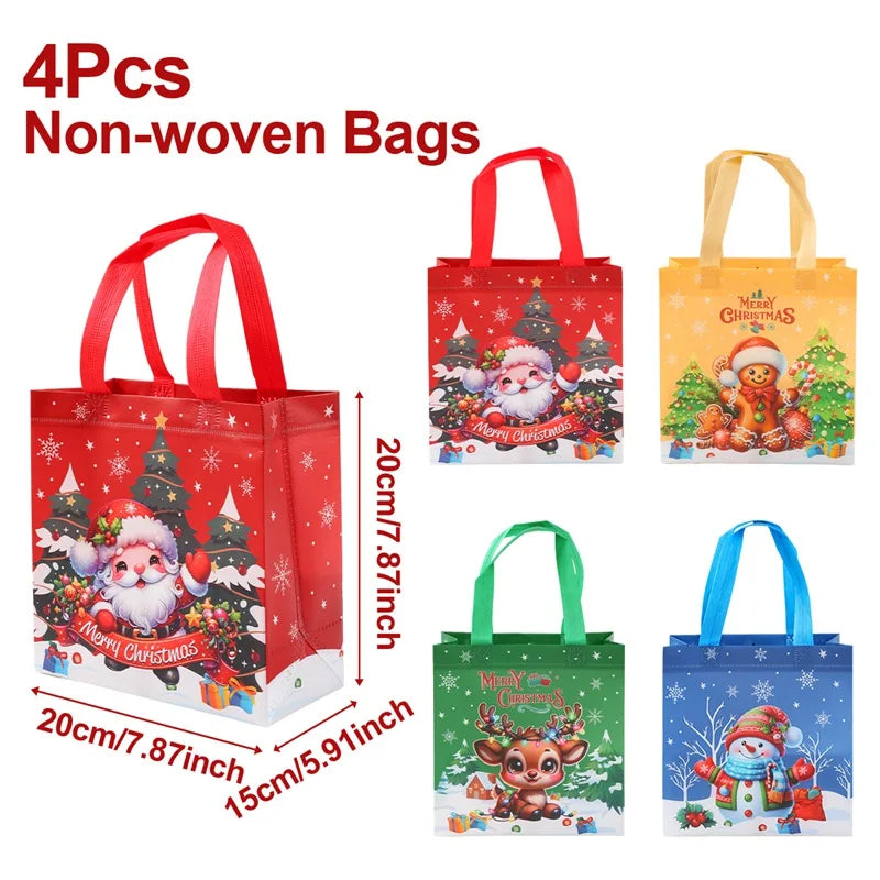 Christmas Gift Bags 4 Pcs Santa Holiday Party Favor Bags