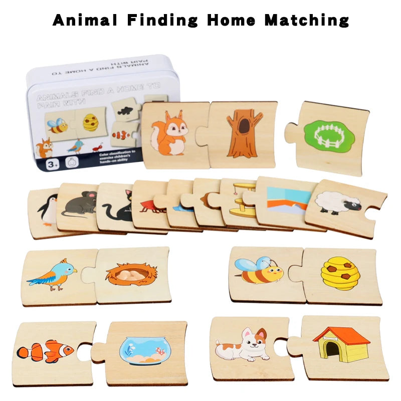 Wooden Matching Puzzle – Animal & Food Magnetic Learning Game