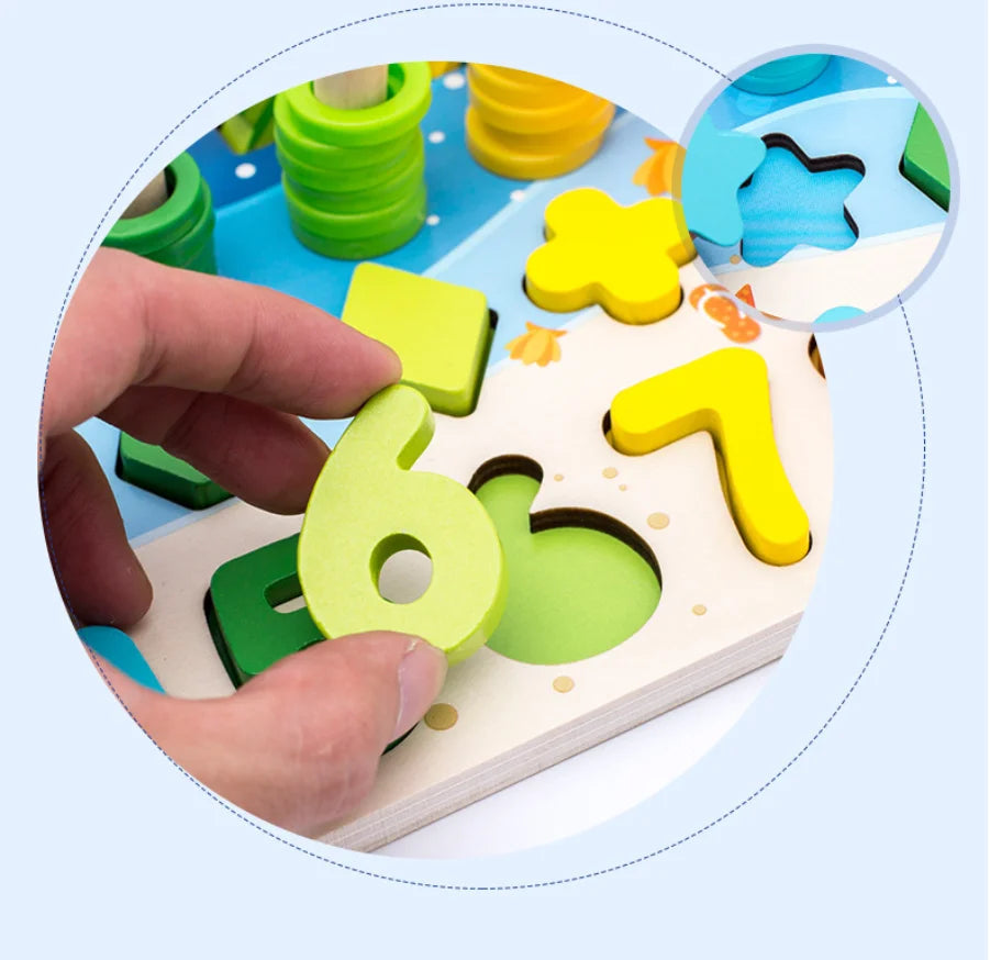 Wooden Math Montessori Toy, Number Sorting and Fishing Game