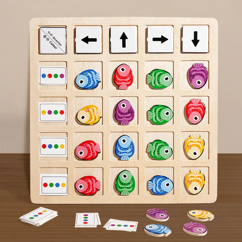 Wooden Logic Board Game – Color & Direction Matching Toy