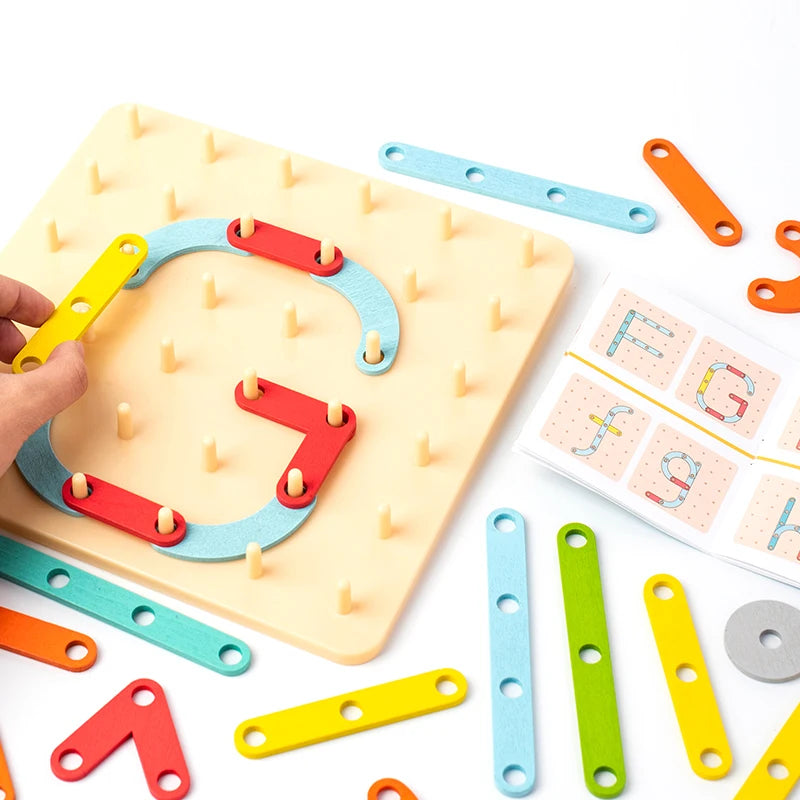 Wooden Geometric Pegboard Toy – Montessori Building Puzzle