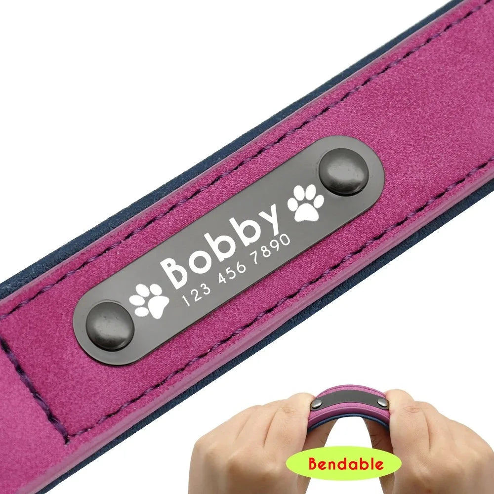 Personalized Leather Dog Collar with Custom Name and Phone Number