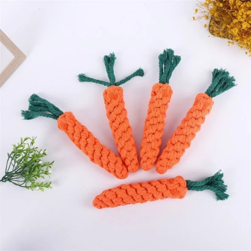Carrot Dog Rope Chew Toy – Braided Cotton Teething Toy