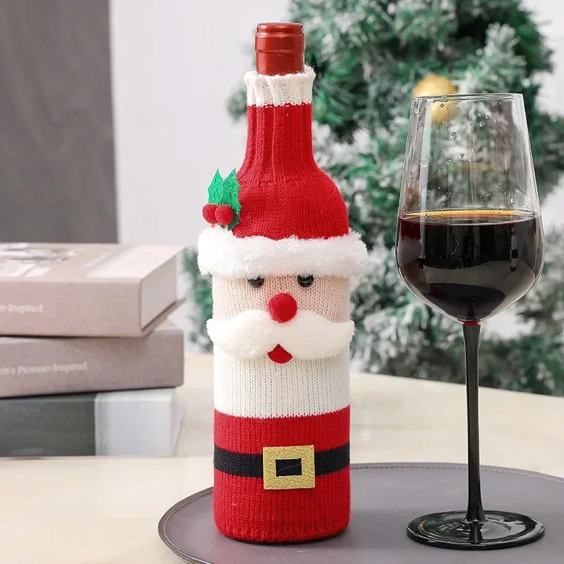 Christmas Wine Bottle Cover Santa Snowman Holiday Table Decoration