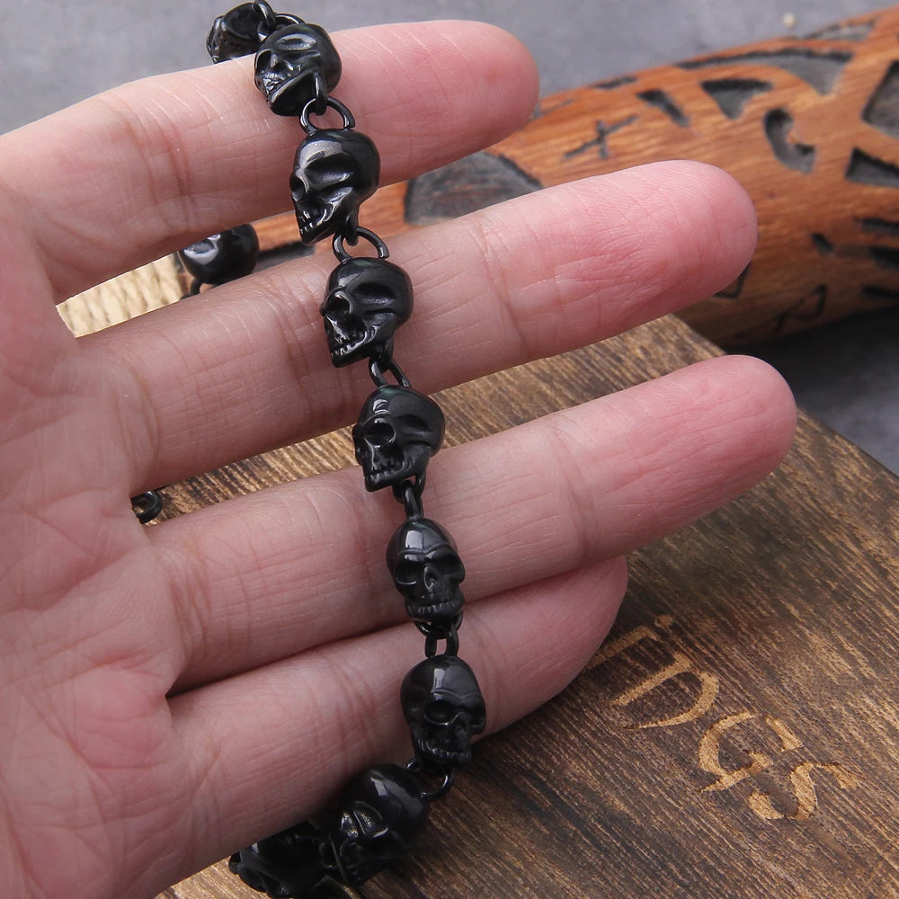Vintage Stainless Steel Skull Link Bracelet, Gothic Punk Biker Skull Charm Bracelet for Men,Hip Hop Streetwear Accessory Gift