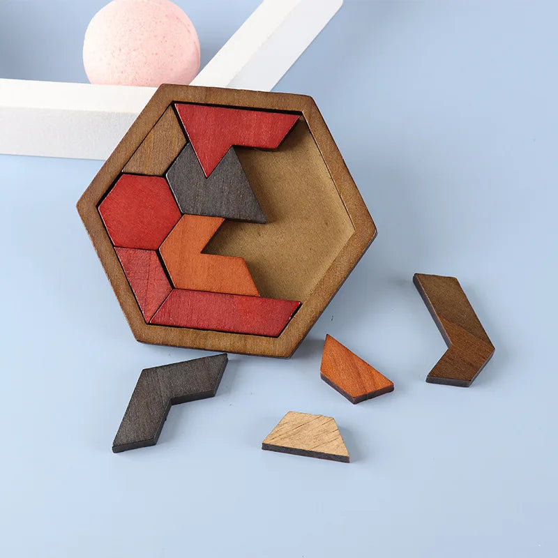 Hexagonal Wooden Puzzle – 11 Piece Interlocking Brain Teaser