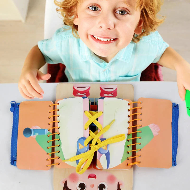 Wooden Montessori Busy Board for Toddlers, Multilayer Learning Toy