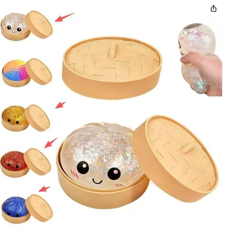 Glitter Dumpling Squishy Toy with Storage Box for Stress Relief