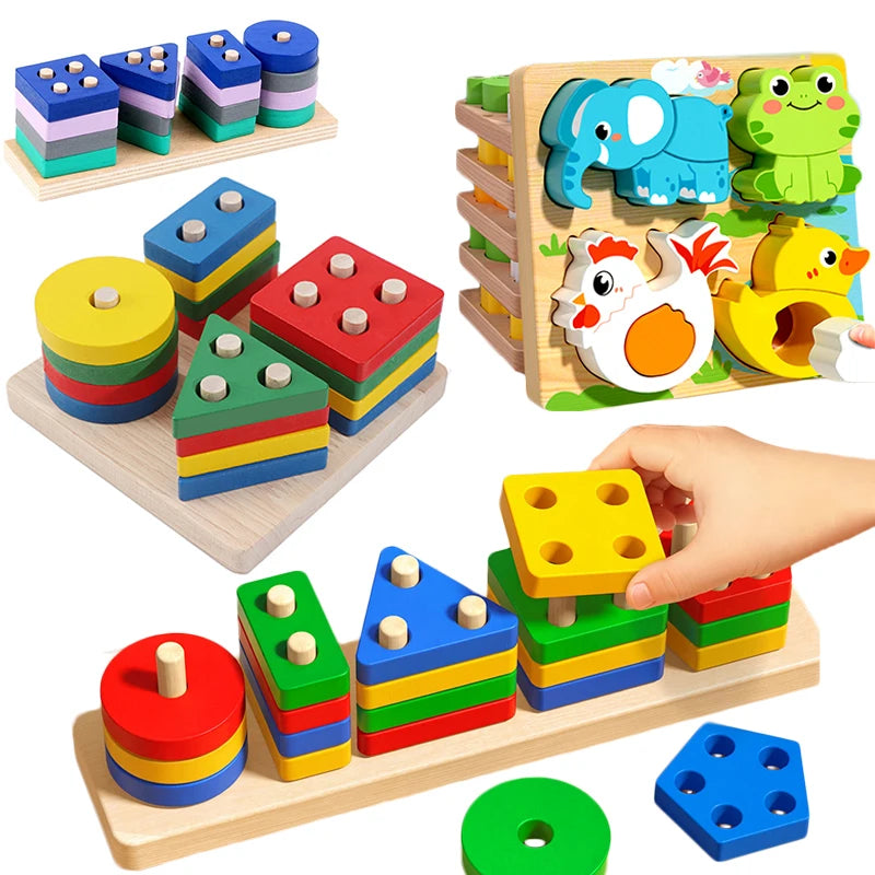 Wooden Building Blocks – Montessori Shape Matching Puzzle