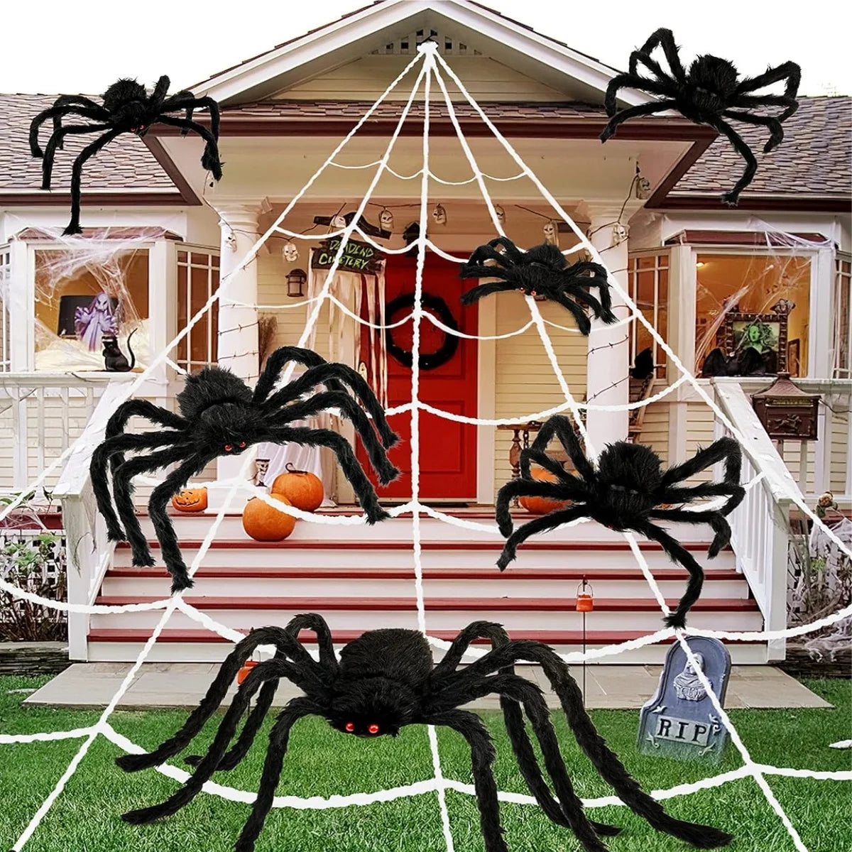 Giant Plush Halloween Spider Decoration, 30–200 cm