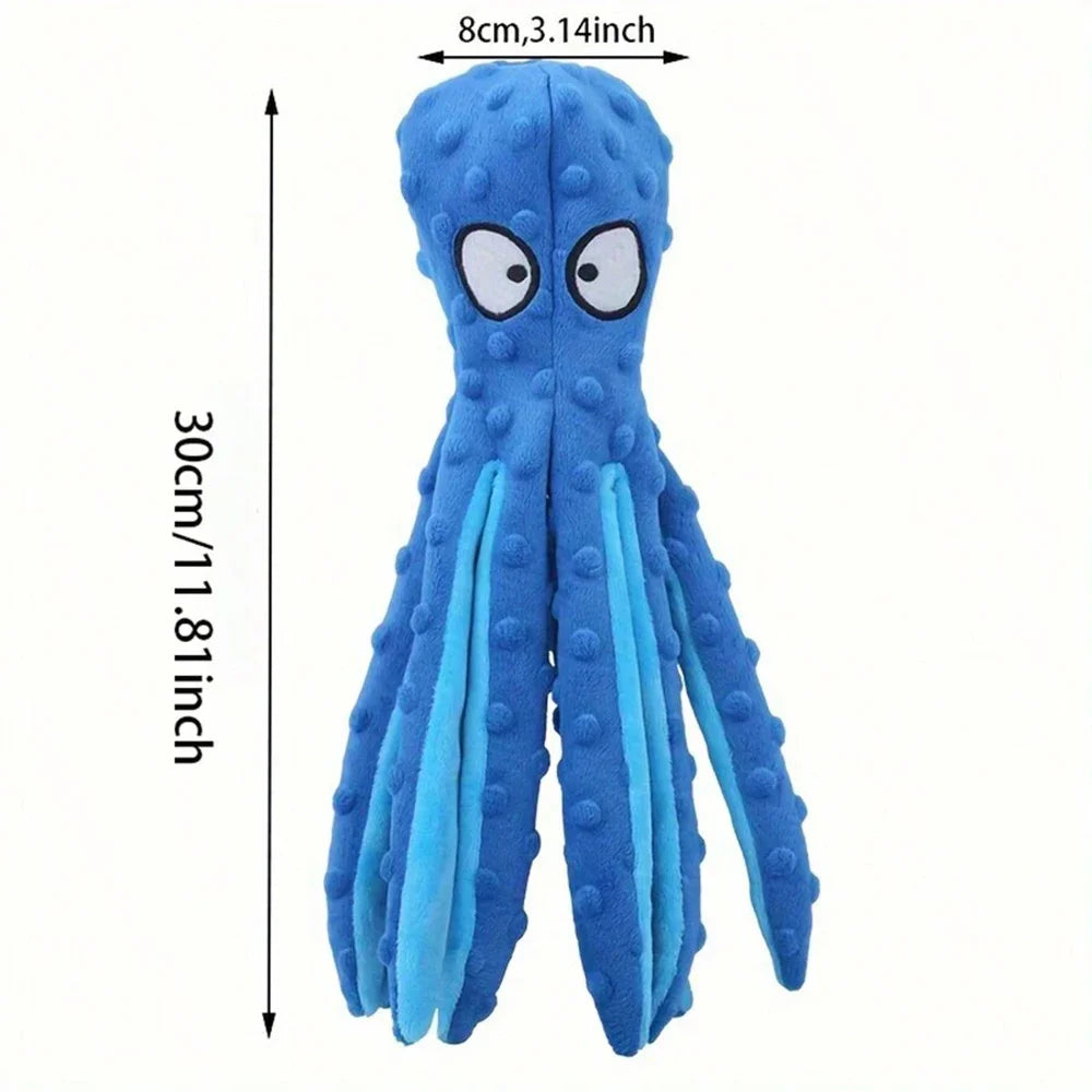 Stuffless Octopus Dog Toy – Squeaky Plush with Crinkle Tails