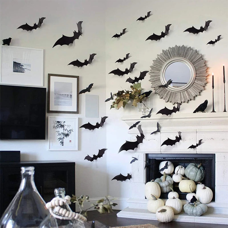 12-Pack 3D Halloween Bat Wall Stickers for Home & Party Decor