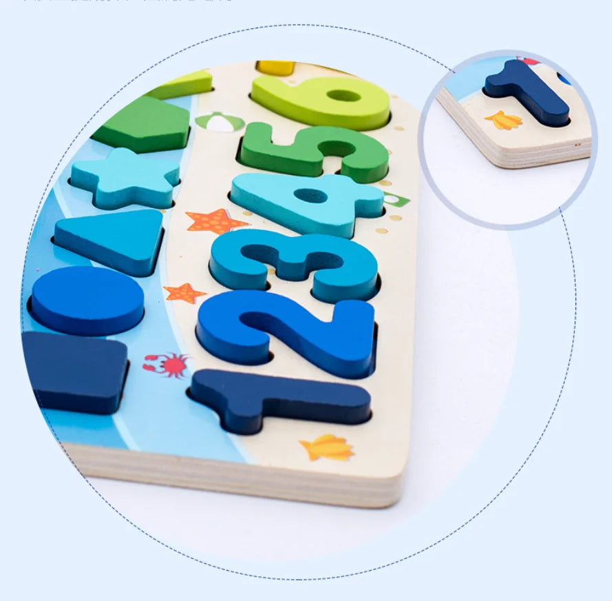 Wooden Math Montessori Toy, Number Sorting and Fishing Game