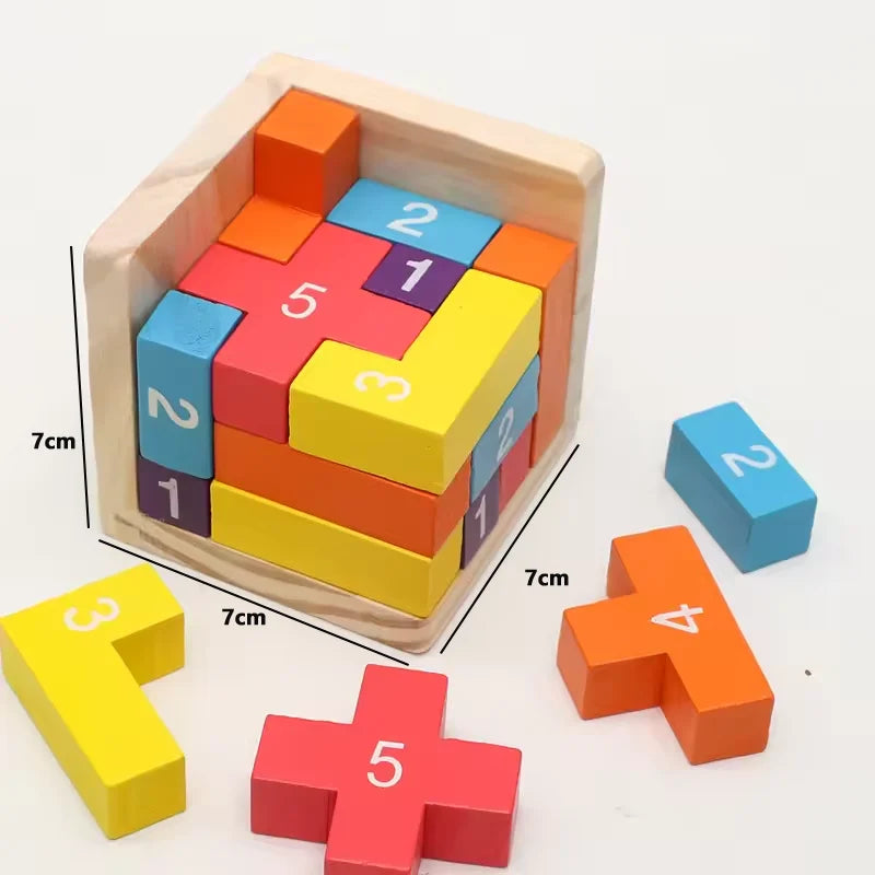 3D Cube Wooden Puzzle – Interlocking Luban Brain Teaser