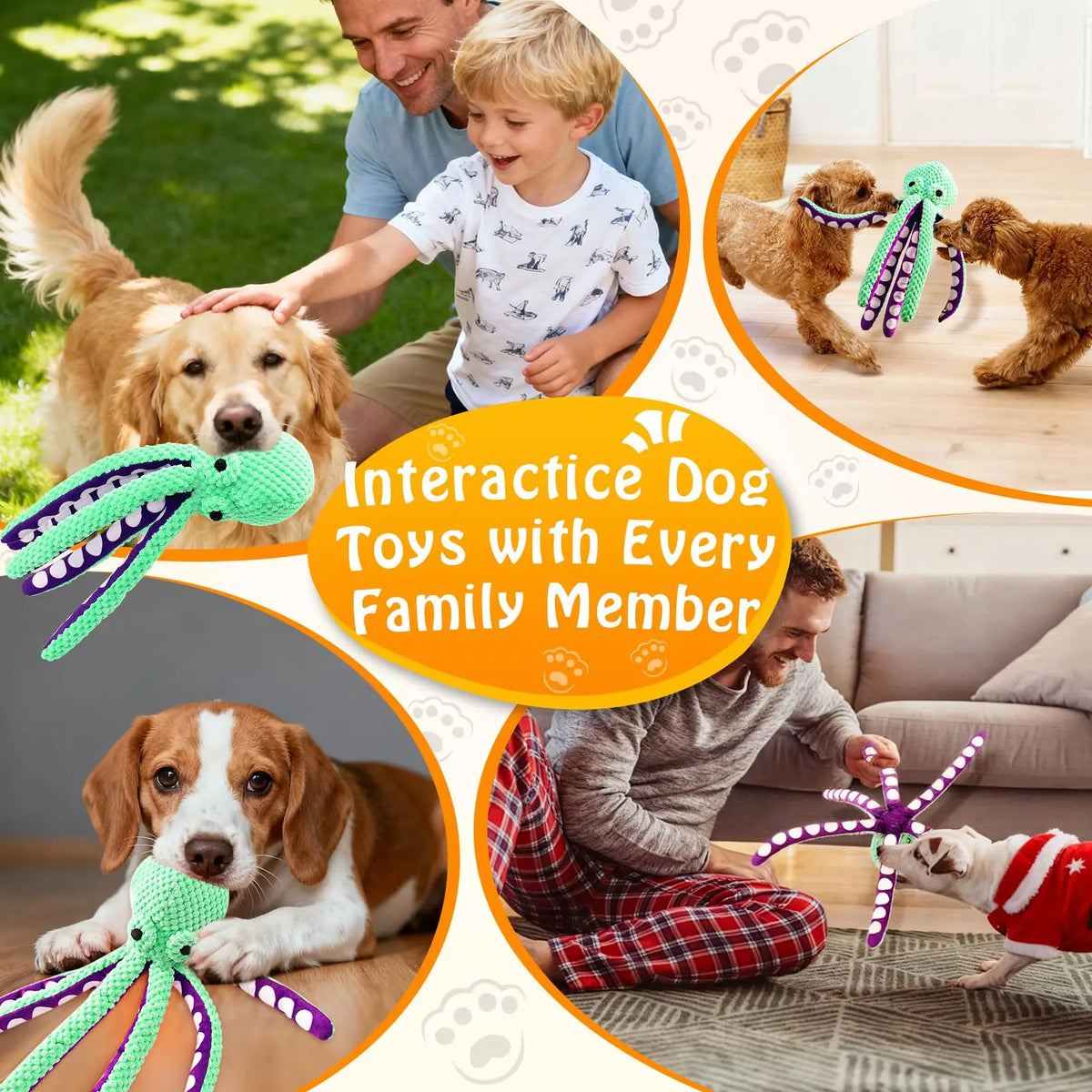 Squeaky Octopus Plush Dog Toys – 4-Pack Interactive Pet Set