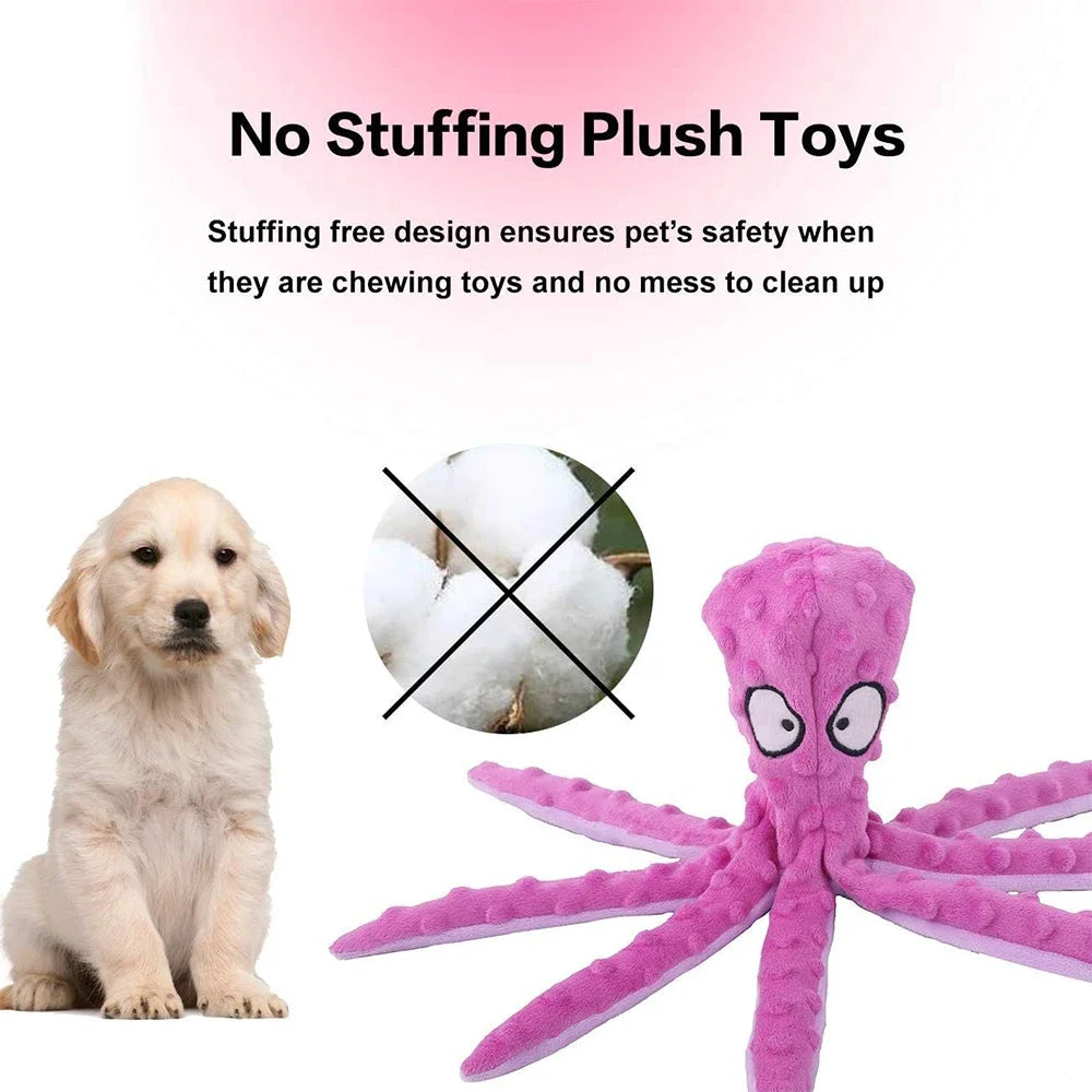 Stuffless Octopus Dog Toy – Squeaky Plush with Crinkle Tails