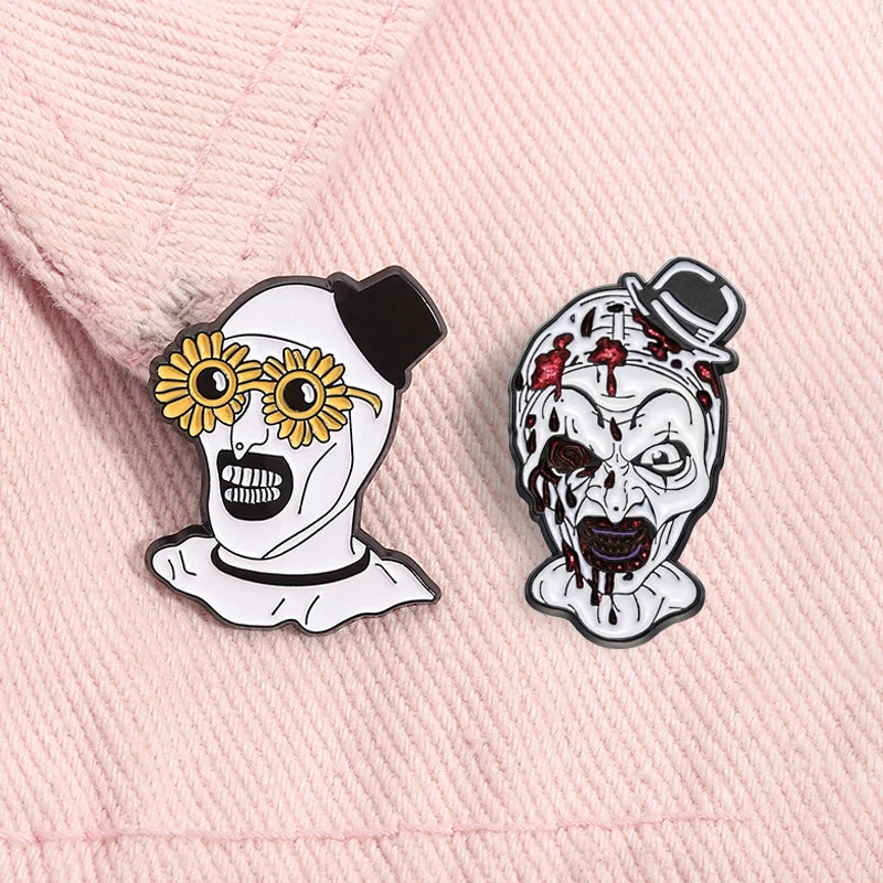 Terrifier Clown Enamel Pin Sunflower Sunglasses Horror Clown Killer Movie Halloween Brooch Lapel Badge Jewelry Gifts For Friends