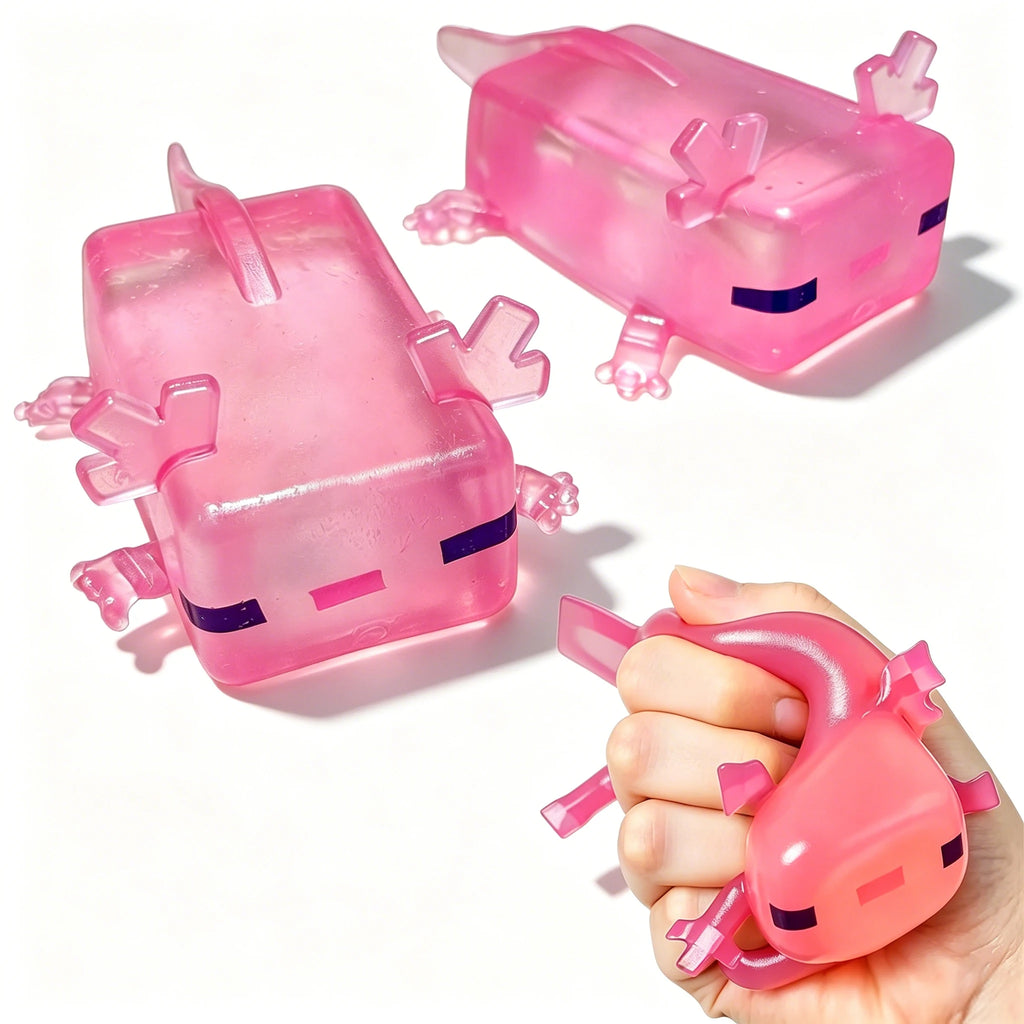 Axolotl Squishy Fidget Toy – Transparent Slow-Rising Cube
