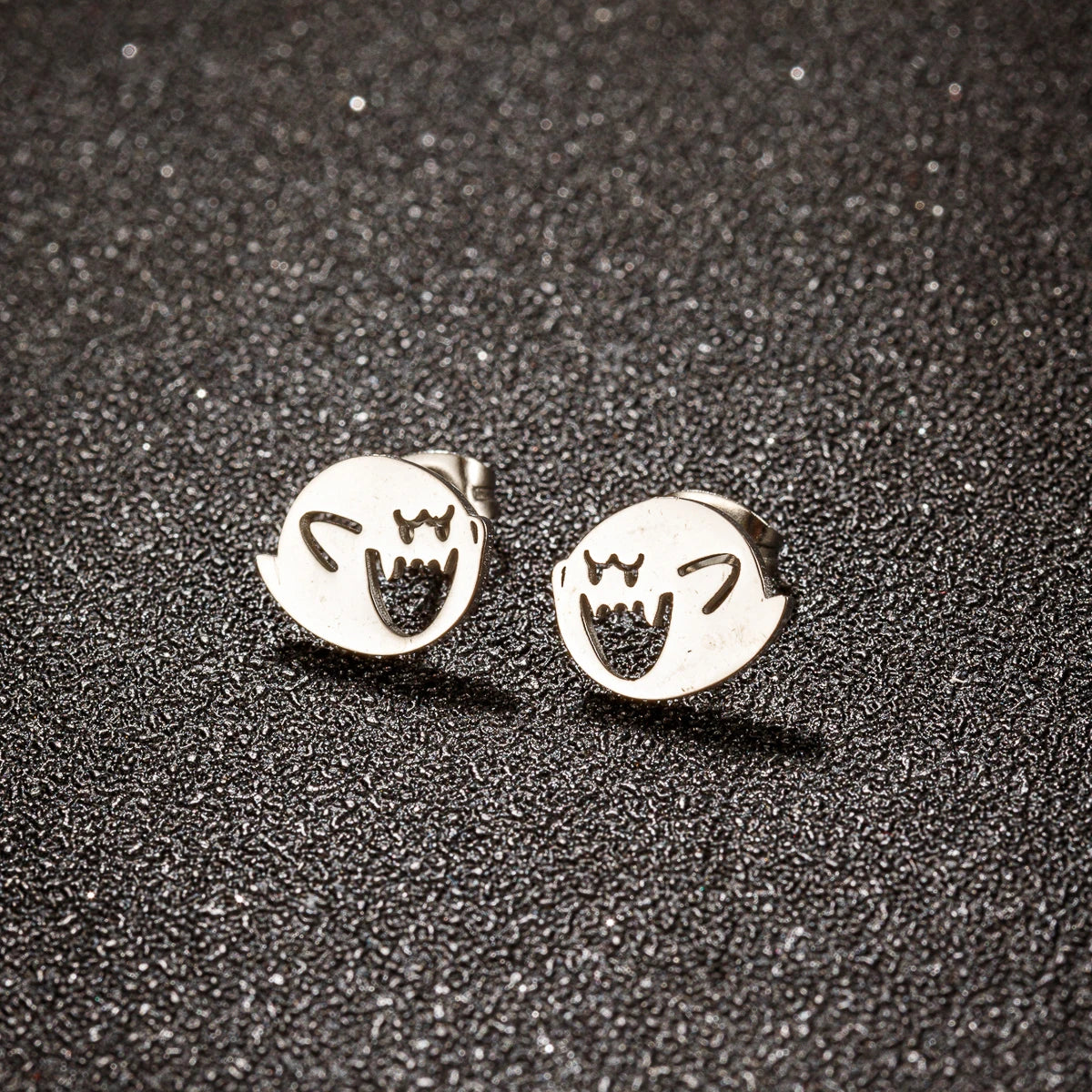 1 Pair Stainless Steel Cute Cartoon Earrings Stud Black Funny Ghost Earings Halloween Jewelry Minimalist