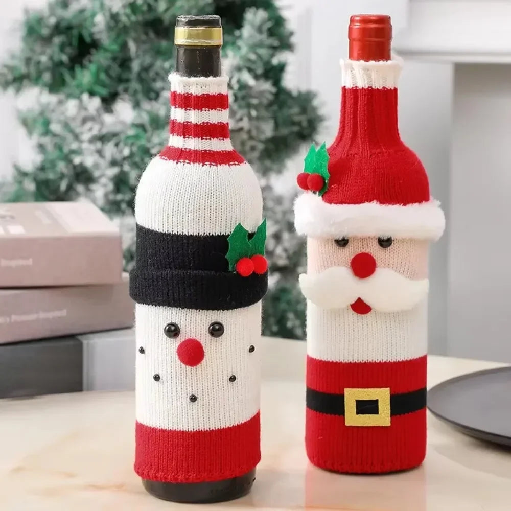 Christmas Wine Bottle Cover Santa Snowman Holiday Table Decoration
