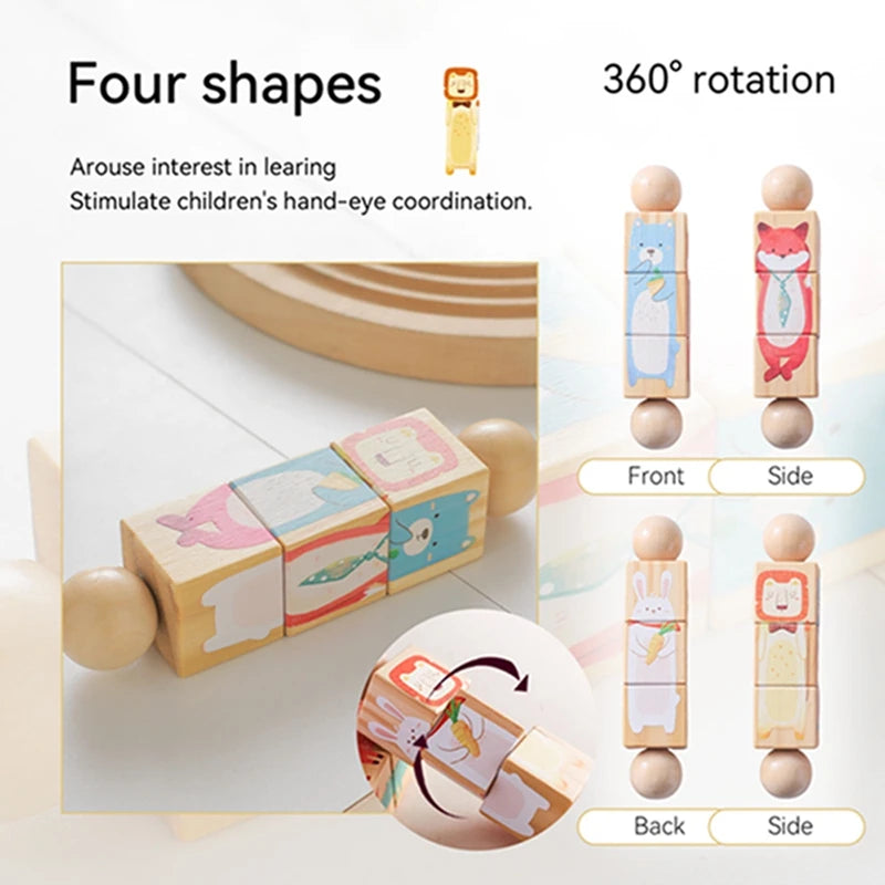 Wooden Baby Puzzle Toy – Rotating Rattle & Hand Bell
