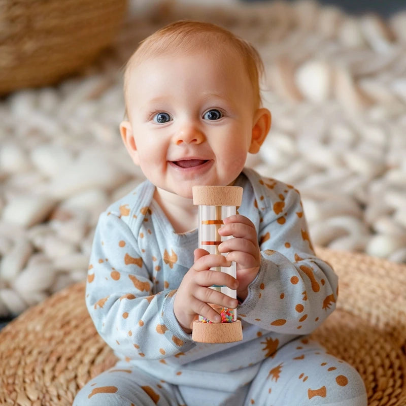 Wooden Montessori Rain Stick – Rainbow Sensory Rattle