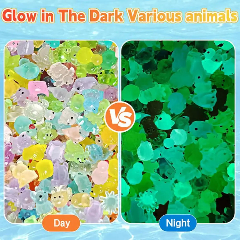 50PCS Glow in The Dark Mini Resin Animals Surprise Blind Box Set 60+ Styles Fairy Garden Decor DIY Craft Educational Toys