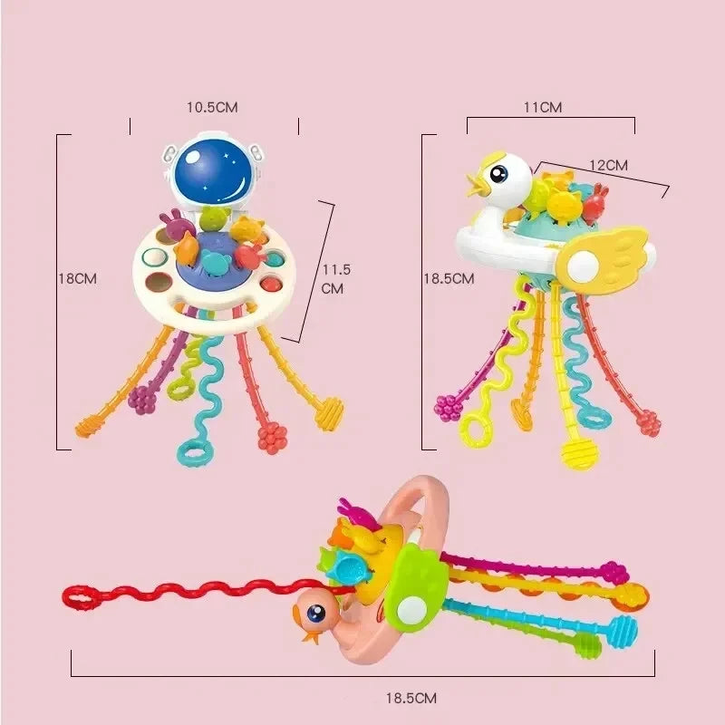 Silicone Baby Teether Toy – Duck Pull String Sensory Toy