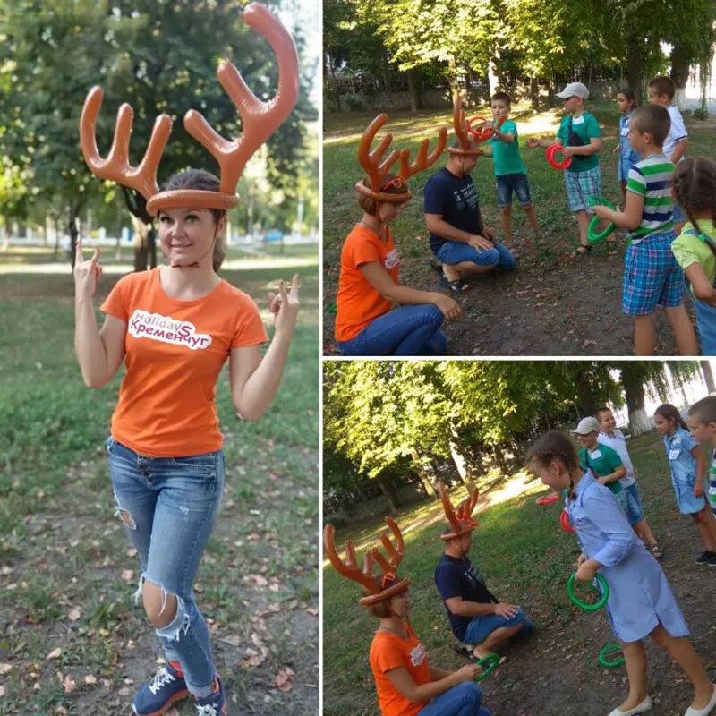 Reindeer Ring Toss Game Inflatable Christmas Antler Hat